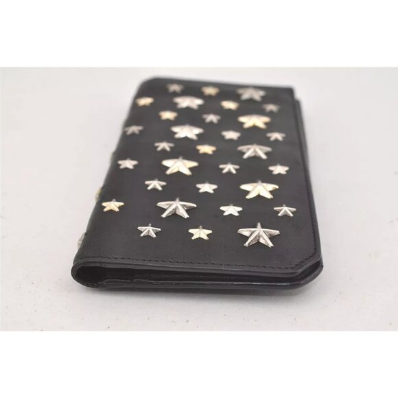 $1095 Authentic JIMMY CHOO Made in ITALY Star Studs Black Leather Bifold Wallet - Picture 12 of 12